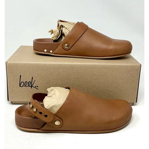 Beek Brant Leather Tan Brown Mules Clogs NIB - Picture 10 of 11